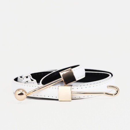 Women's belt, width 1 cm, metal buckle, white color