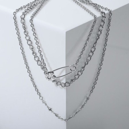 Neck set 3 pcs. "Trend" Pin and stars, color silver, 48 cm