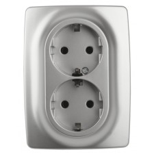 2x2p+E Schuko, 16A-250V, IP20, ERA12, aluminum
