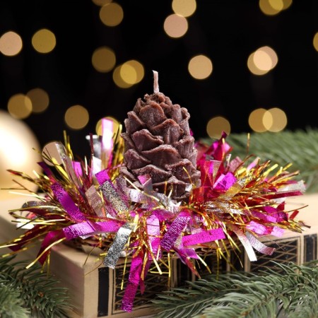 New Year's candle "Bump with spruce decor", 7 cm, brown mix-6