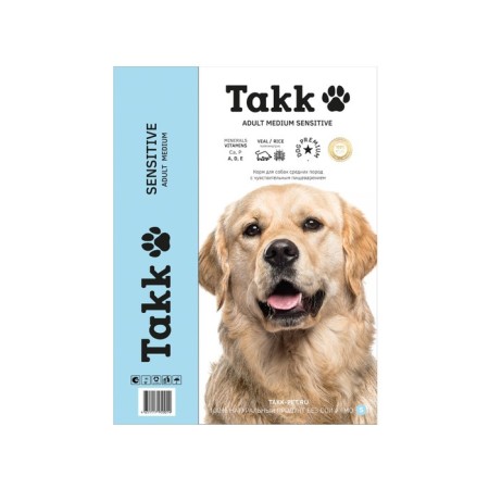 Dry feed TAKK for dogs of medium breeds with sensitive digestion, veal/rice, 2 kg-2