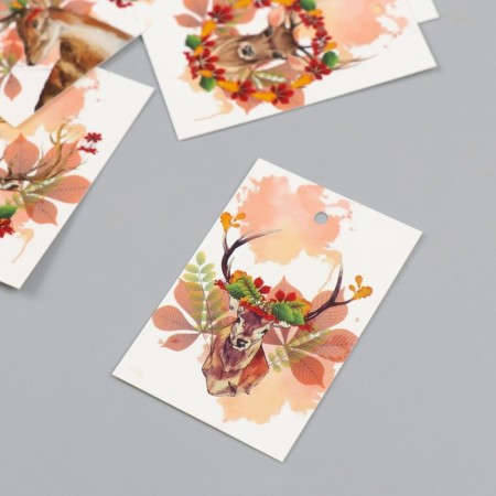 Cardboard "Autumn Deer" set 10 pcs (5 types) 4x6 cm-2
