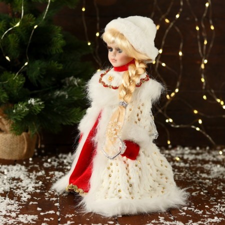 Snow Maiden "In a textured fur coat" 32 cm, white-3