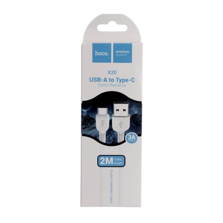 Hoco X20, Type -C cable - USB, 3 A, 2 m, PVC braid, white-4