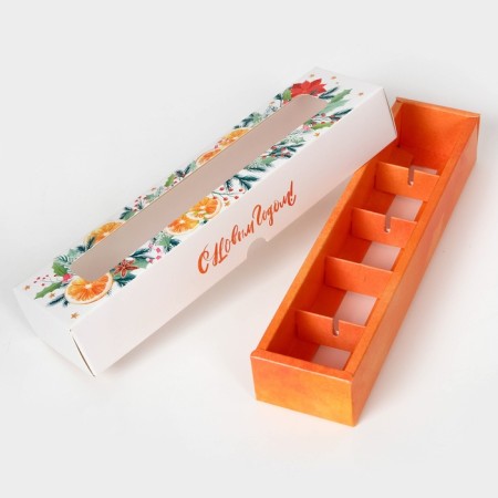 New Year. Box for 5 sweets "Mandarins", 21x5x3.3 cm, confectionery packaging-4