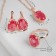 Set 3 objects: earrings, pendant, dimensionless “Edel” oval large, pink color in gold, 45 cm