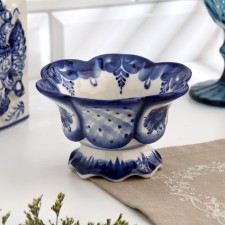 Vase for jam, small, gzhel, porcelain, 7x12 cm