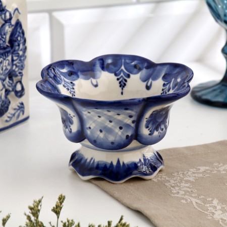 Vase for jam, small, gzhel, porcelain, 7x12 cm
