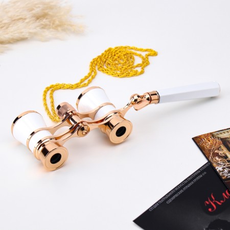 Theater binoculars, telescopic pen, chain, white-2