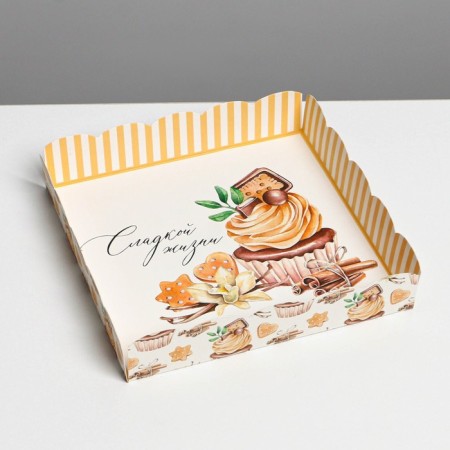 Cookie box, confectionery packaging with PVC lid, “sweet life”, 13 x 13 x 3 cm-2