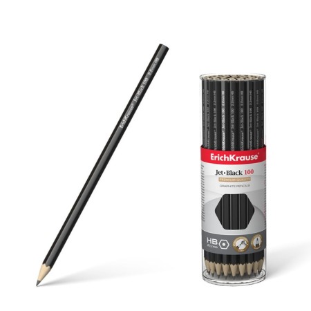 Pencil Chernographic Erichkrause "Jet Black 100", HB, Grifel D = 2.2 mm, wood, hexagonal, in a tube