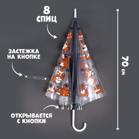 Umbrella Children's "Corgi" semiautomatic device, transparent, d = 90cm-1