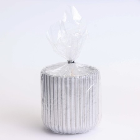 A candle in a candlelight made of gypsum with narrow faces, 7x8cm, silver-3