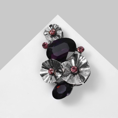 Brooch "Flowers" and cabochons, purple color in black silver-2
