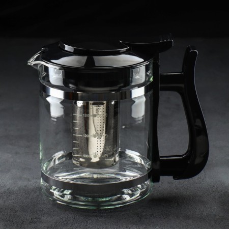 Glass teapot "Cessel", 1.2 l, with metal sieve, black color