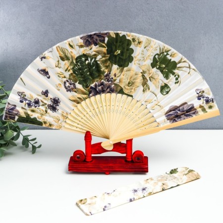 Fan bamboo, textile h = 21 cm "flowers" with a cover, beige