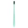 The toothbrush is soft, in the tube, blue
