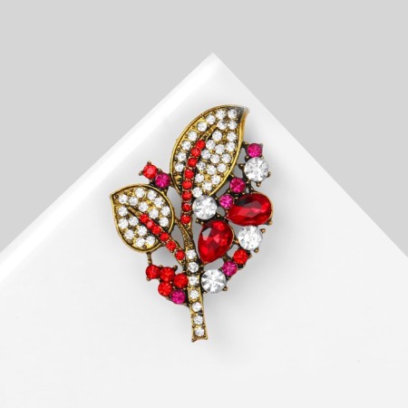 Brooch "Foliage" spring, red color in black gold-2