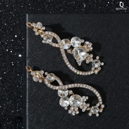 Earrings with “evening” rhinestones, rounded, white color in gold-1