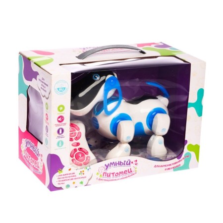 Robot dog “Ki-ki”, programmable, on the control panel, interactive: sound, light, dancing, musical, on batteries, in Russian, blue-7