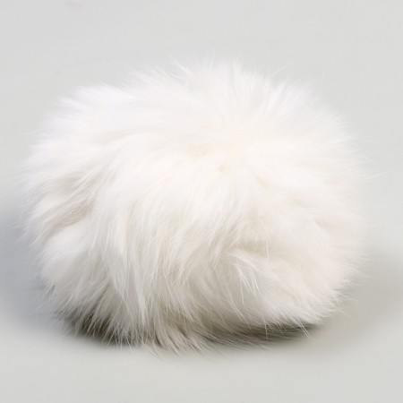 Pompon from natural fur of a hare, size 1 pc: 9 cm, white color-6