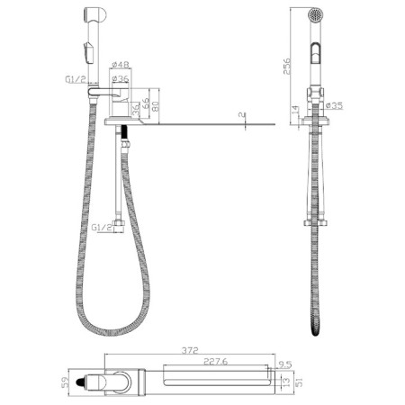 Rossinka X25-56 bidetor, with a hygienic shower installed on the toilet, chrome-2