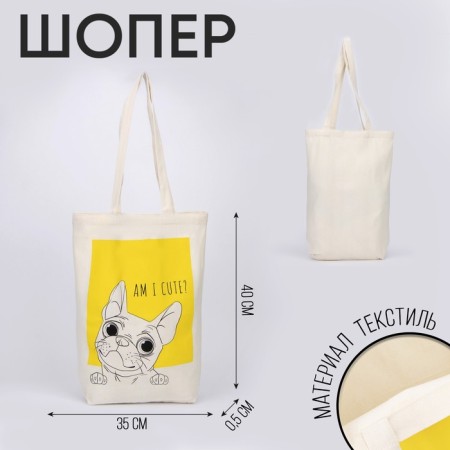Bag-shope bulldog without lightning, without lining, 35x0.5x40 cm, beige color