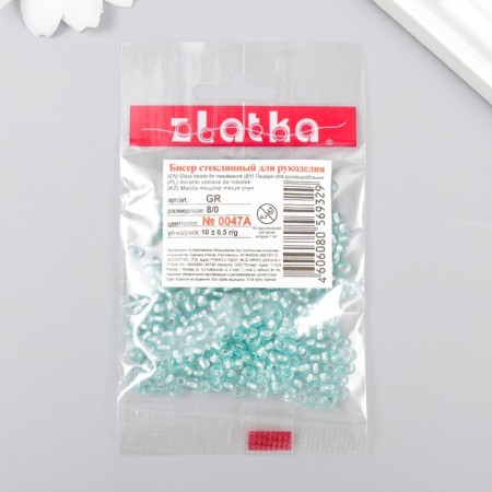 Бисер "Zlatka" 08/0, 3 мм, 10 г 0047A св.бирюзовый-2