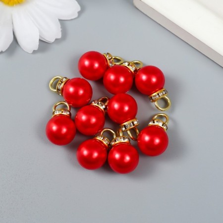 Decor for creativity Plastic "Red Pearl with loop" set 10 pcs 1x1.4 cm-2