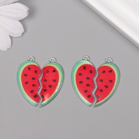 Decor for creativity metal, enamel "watermelon heart" set 2 pcs 3x2.8 cm-3
