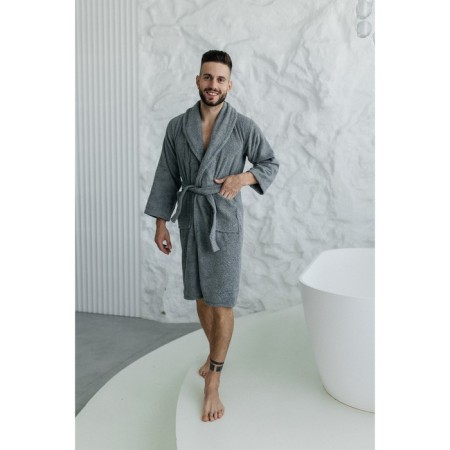 Tainted male bathrobe, size 52, gray color-3