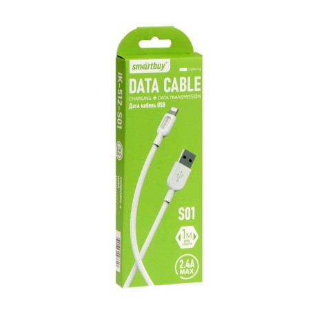 Lightning S01, Lightning - USB, 2.4 A, 1 m, charging + data transfer, white-3