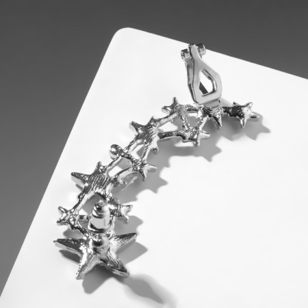 Earring "Kaff" Ten stars with rhinestones, white color in silver-3