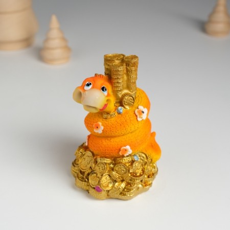 Polystone souvenir "Orange snakes with flowers on coins" 6x5.8x8.8 cm