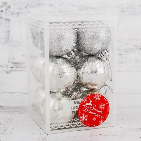 Set of balls plastic D-5 cm, 12 pcs "Andante" silver-1
