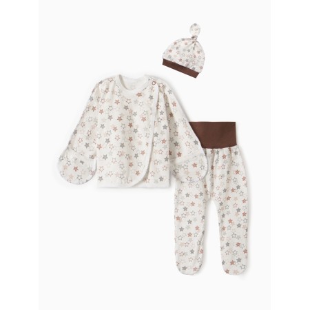 A set for a newborn (hat/blouse/slider) "stars", color Beige, height 62 cm
