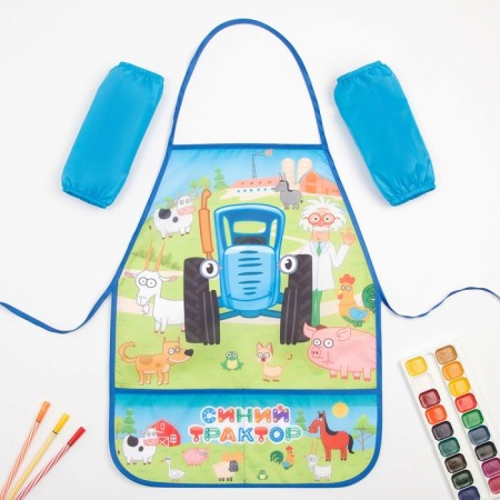 Apron with sleevens Blue Tractor "Merry Farm", 49x39 cm