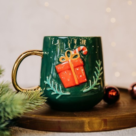New Year! New Year's ceramic "gift" mug, 600 ml, green color-6