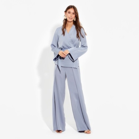 Female set (jacket, trousers) minku: Silk pleasure color gray-blue, rr 46
