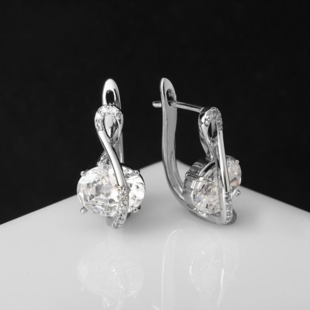 Earrings with rhinestones "Magic" bead in plexus, white color in silver-1