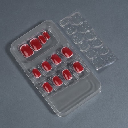 Wine overhead nails, 12 pcs, with adhesive plates, soft square shape, burgundy/silver color-1