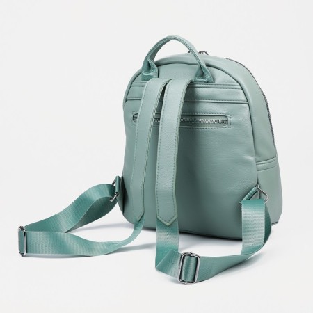 A backpack with a zipper, 4 outer pockets, green color-2