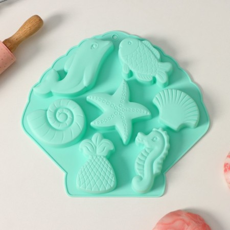 Baking uniform "Sea inhabitants", silicone, 26 × 24 × 2.5 cm, 7 cells, color mix-1
