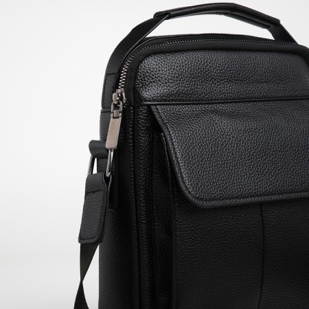 Male bag over the shoulder, Textura, 2 external pockets, black color-5