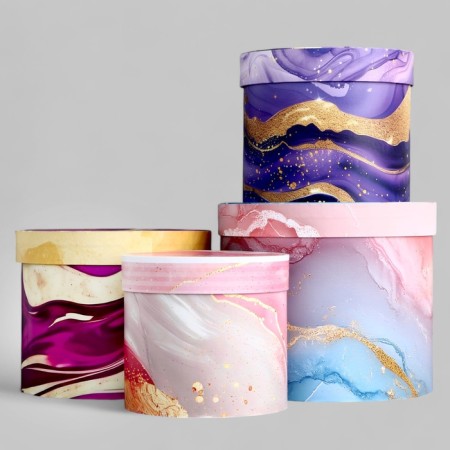A set of hats for flowers 4 in 1, gift packaging, “marble”, 20 x 17.5 - 16 x 14 cm-1