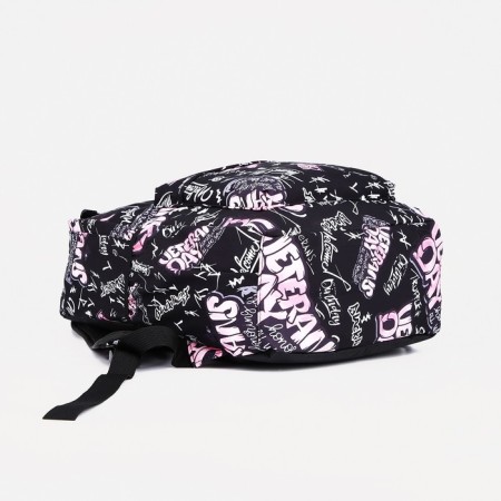 A backpack with a zipper, 3 external pockets, pink/black color-4
