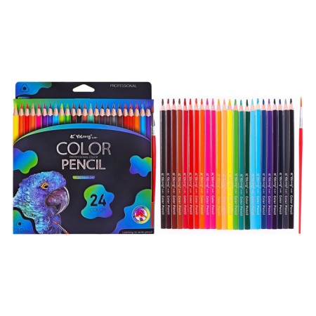 Pencils of watercolor 24 colors, in a cardboard box, triangular, der, with KIS, animal mix