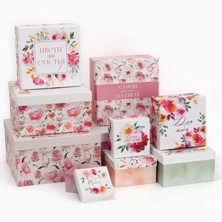 Set of boxes 10 in 1, gift packaging, “Flowers”, 10.2 x 10.2 x 6–28.2 x 28.2 x 15 cm 15 cm-1