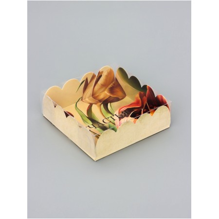 Cookie box, confectionery packaging, "tulips", 9 x 9 x 3 cm