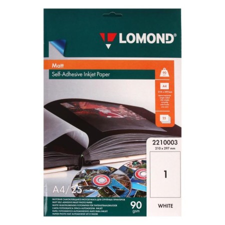 Photo paper self -adhesive, for A4 jet printing, 25 Lomond sheets, 90 g/m2, one -sided, matte
